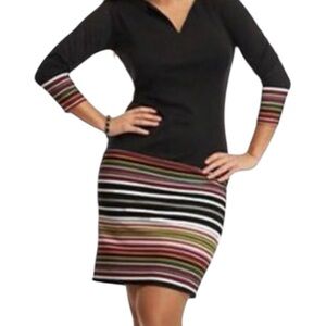 🔴 Elegant Black and Multicolor Striped Dress-M-L